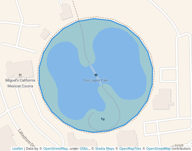 walking in Dos Lagos Park map in Corona