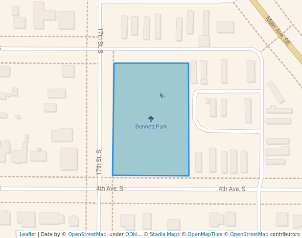 walking in Bennett Park map in Moorhead