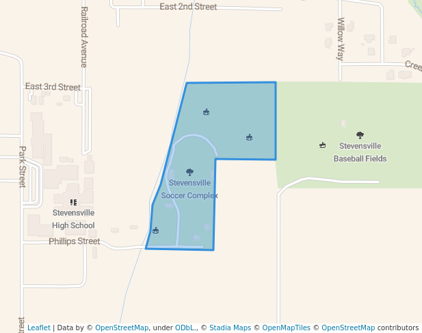 walking in Stevensville Soccer Complex map in Stevensville