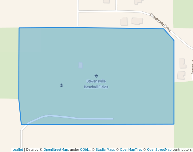 walking in Stevensville Baseball Fields map in Stevensville