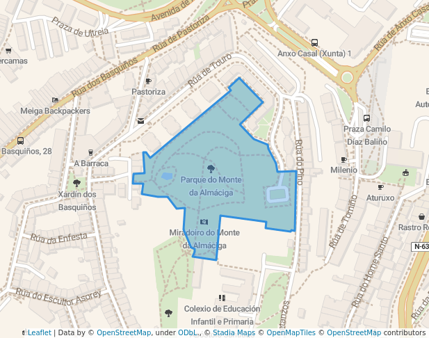 walking in Parque do Monte da Almáciga map in Santiago de Compostela