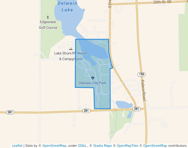 walking in Delwein City Park map in Oelwein