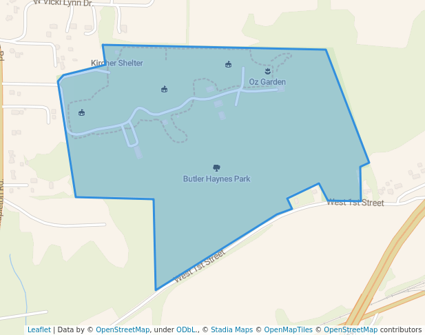 walking in Butler Haynes Park map in Mapleton