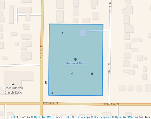 walking in Roosevelt Park map in Fargo