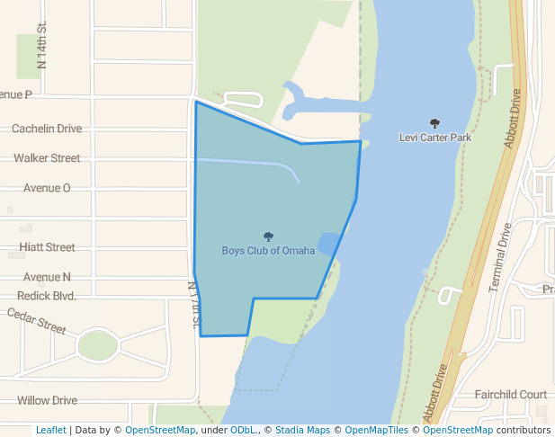 walking in Boys Club of Omaha map in Carter Lake