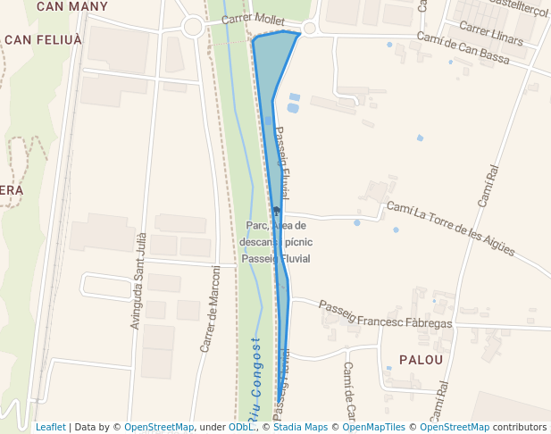 walking in Parque, Área de descanso y Pic-Nic Passeig Fluvial map in Granollers