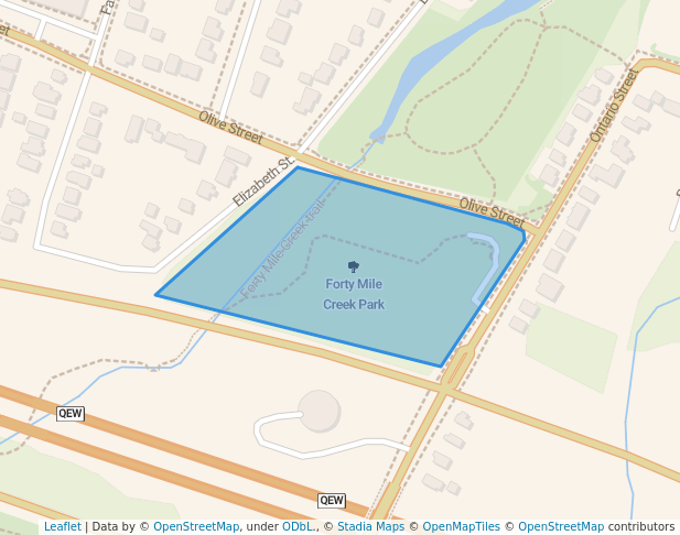 walking in Forty Mile Creek Park map in Grimsby