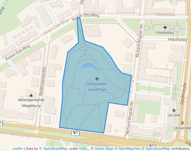 walking in Geschwister-Scholl-Park map in Magdeburg