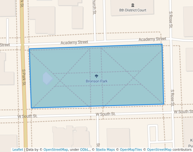 walking in Bronson Park map in Kalamazoo