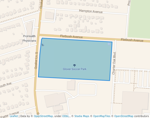 walking in Glover Soccer Park map in West Hartford