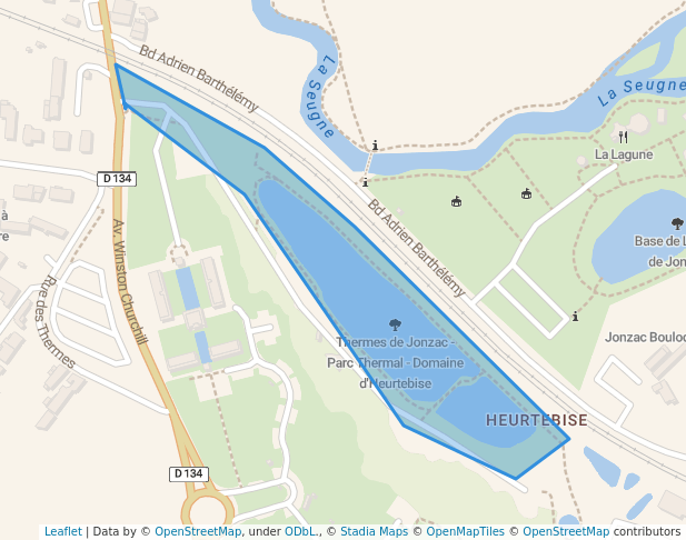 walking in Thermes de Jonzac - Parc Thermal - Domaine d'Heurtebise map in Jonzac