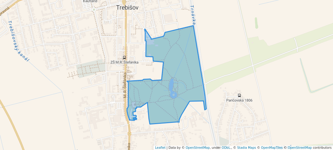 walking in Mestský park map in Trebišov