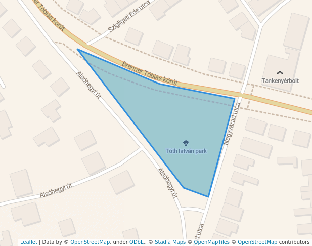 walking in Tóth István park map in Szombathely