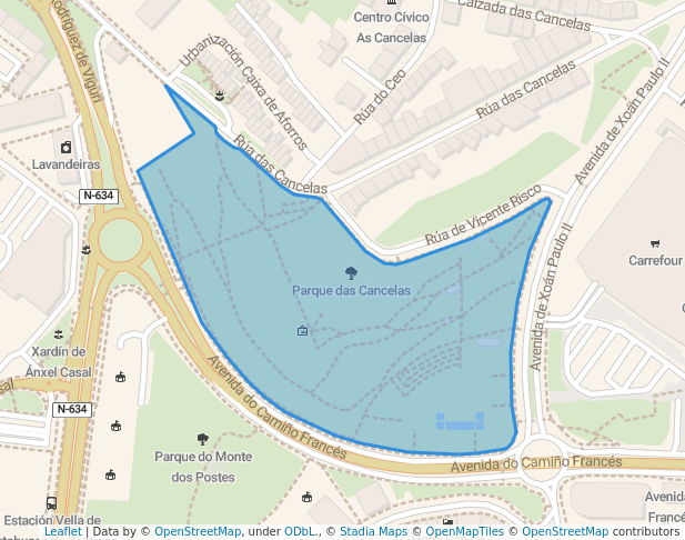 walking in Parque das Cancelas map in Santiago de Compostela