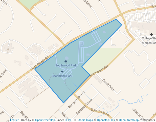 walking in Southwood Park map in College Station