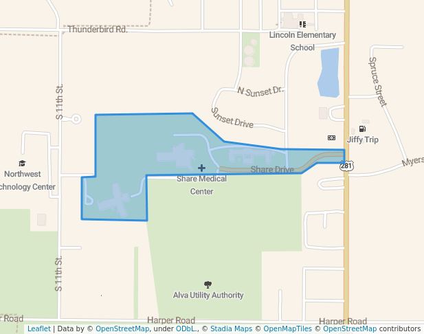walking in Share Medical Center map in Alva