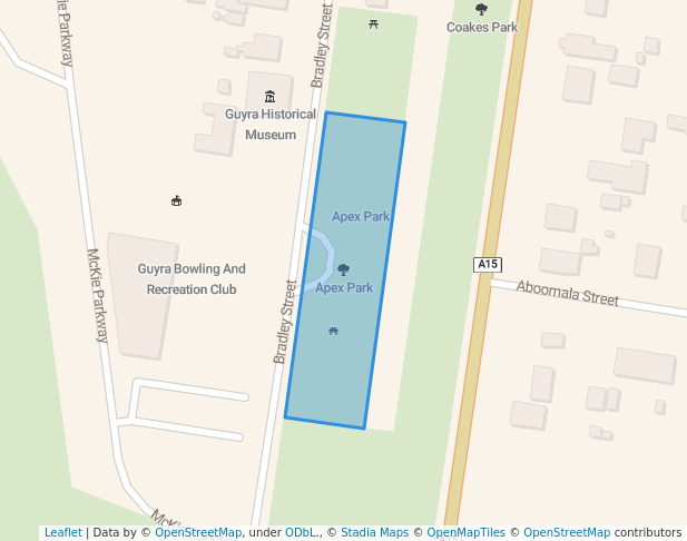 walking in Apex Park map in Guyra
