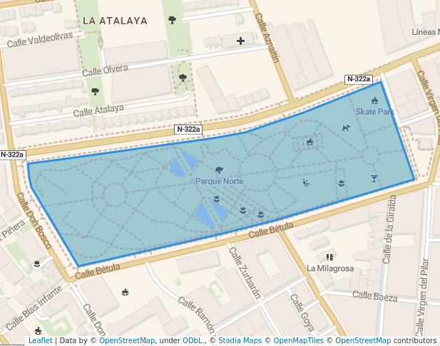 walking in Parque Norte map in Úbeda