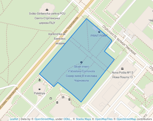 walking in Сквер імені В'ячеслава Чорновола map in Cherkasy