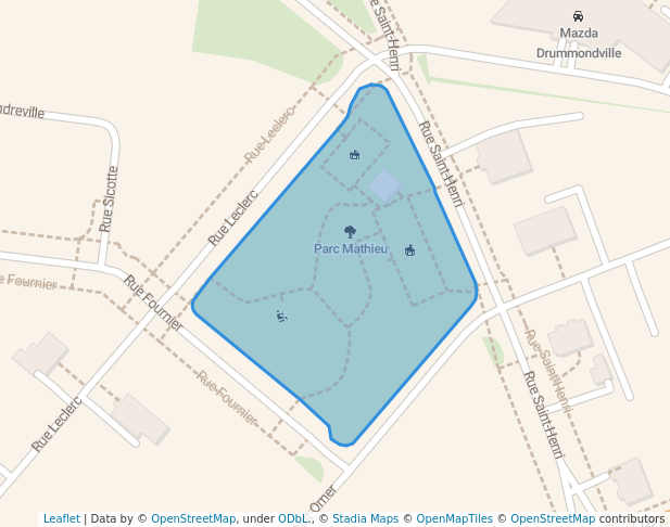walking in Parc Mathieu map in Drummondville