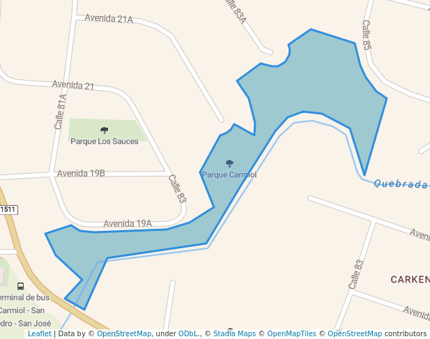 walking in Parque Carmiol map in San Pedro