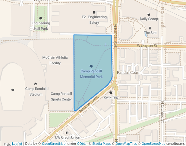 walking in Camp Randall Memorial Park map in Madison