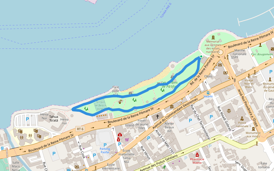 Les Jardins de Pā'ōfa'i walking route map in Faaa