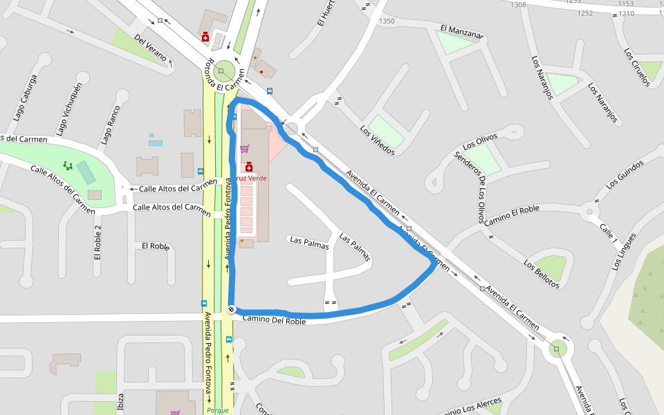 Parque Avenida Pedro Fontova walking route map in Huechuraba