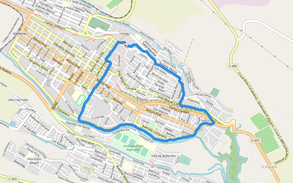 Paseo Ribereño Vallenar walking route map in Copiapó