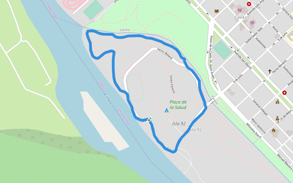Plaza de la Salud walking route map in Choele Choel