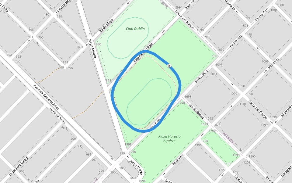 Plaza Horacio Aguirre walking route map in Bahía Blanca