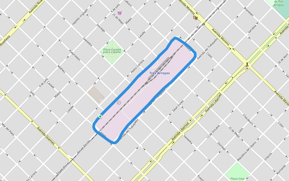 Tres Arroyes walking route map in Tres Arroyos