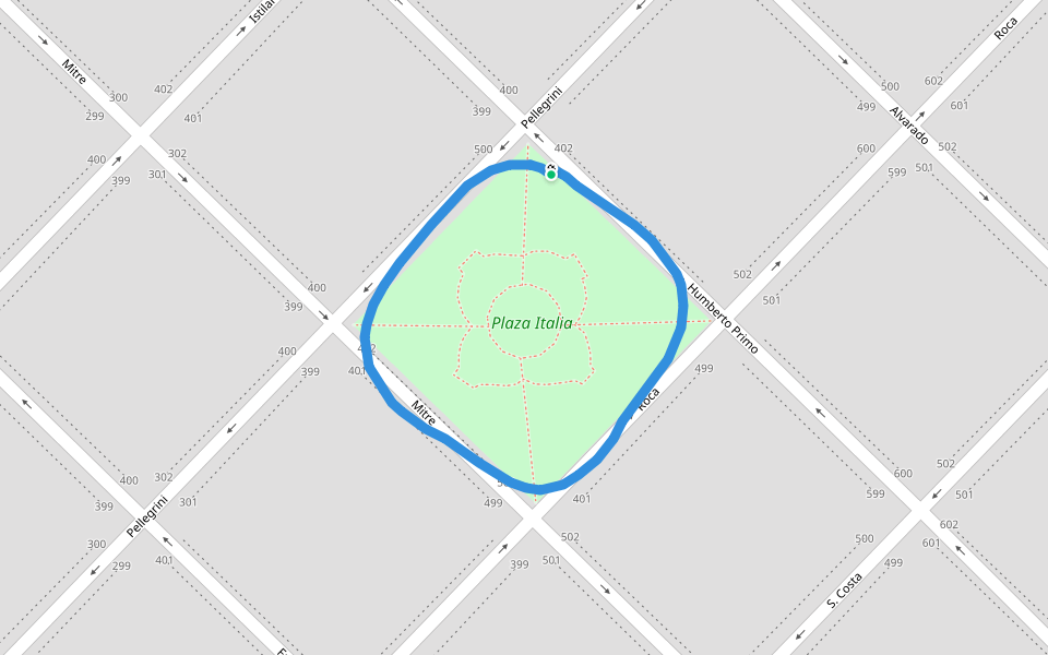 Plaza Italia walking route map in Tres Arroyos