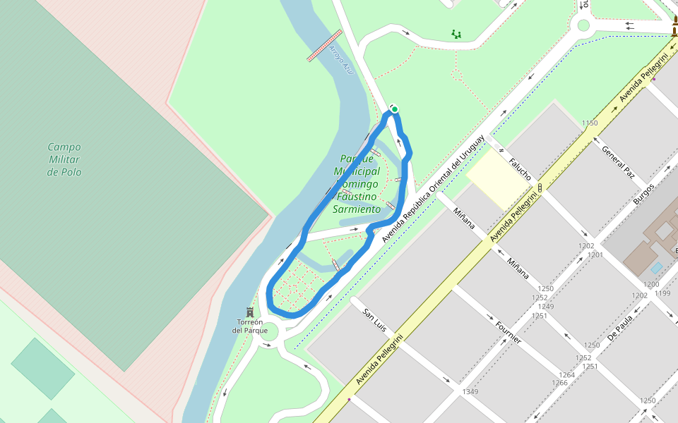 Parque Municipal Domingo Faustino Sarmiento walking route map in Azul