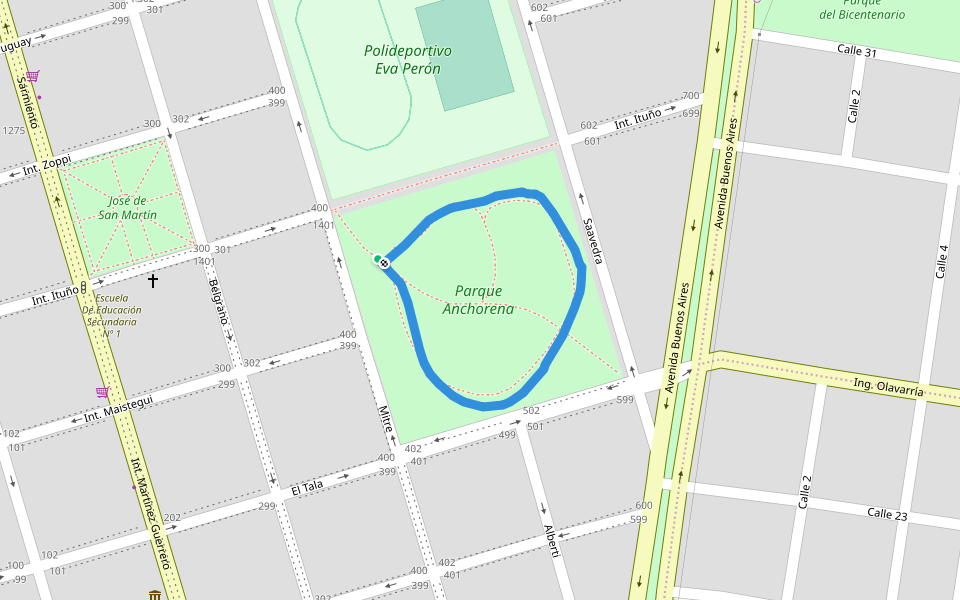 Parque Anchorena walking route map in General Juan Madariaga