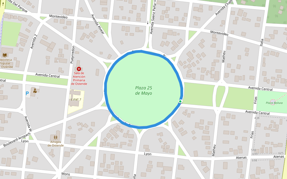 Plaza 25 de Mayo walking route map in Ostende