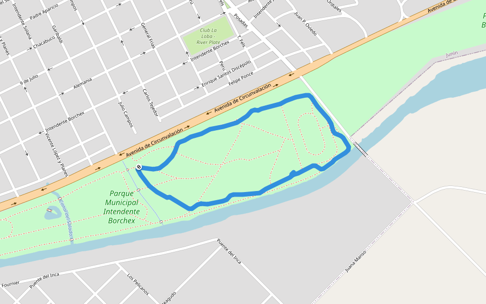Parque Municipal Intendente Borchex walking route map in Junín