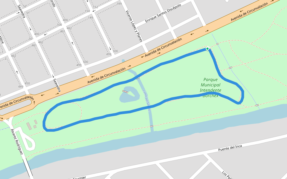 Parque Municipal Intendente Borchex walking route map in Junín