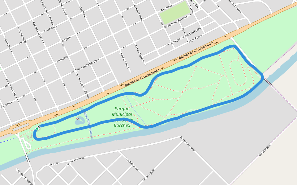 Parque Municipal Intendente Borchex walking route map in Junín