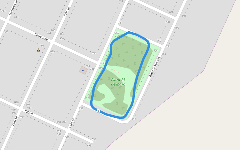 Plaza 25 de Mayo walking route map in Acevedo