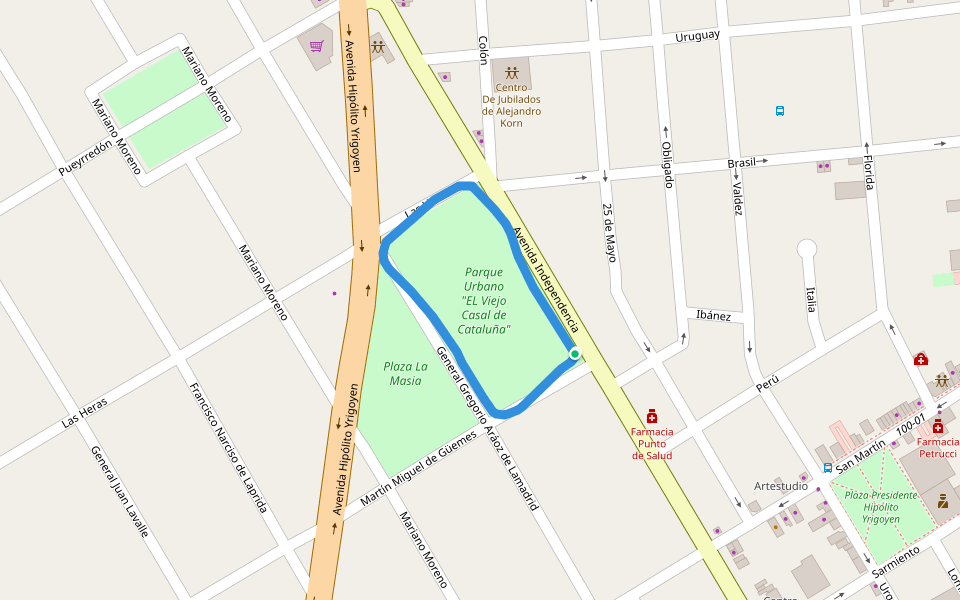 Parque Municipal Viejo Casal walking route map in Alejandro Korn