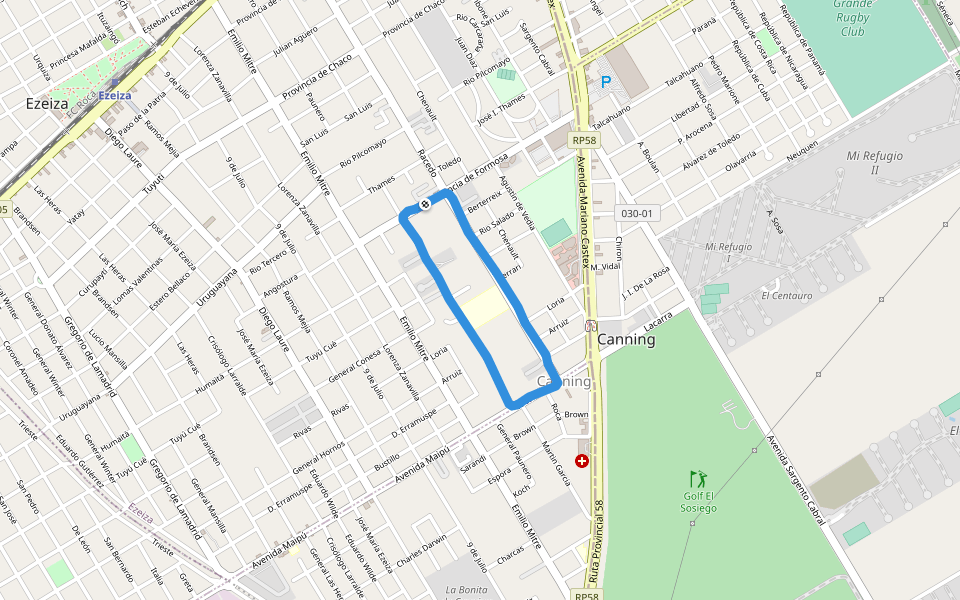 Campo de Deportes Calasanz walking route map in Ezeiza