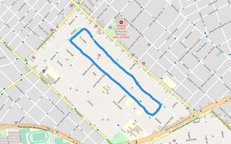 Alberto Vacarezza walking route map in Villa Luro