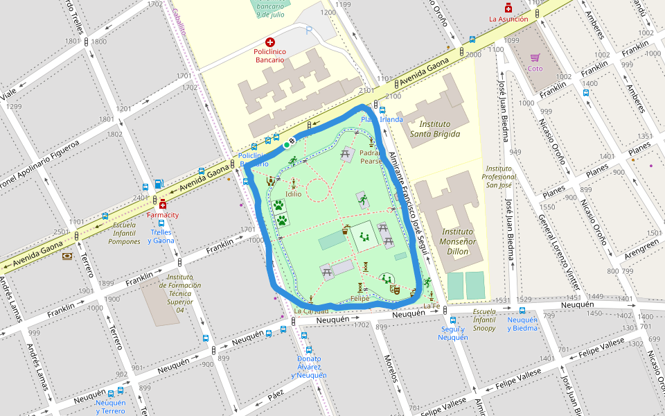 Plaza Irlanda walking route map in DRK