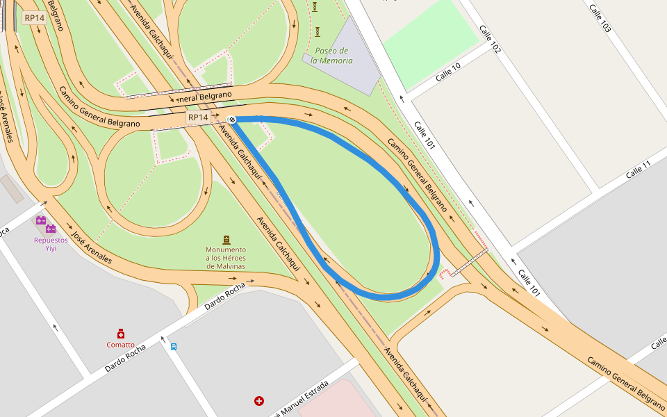 Paseo de la Memoria walking route map in Berazategui Oeste