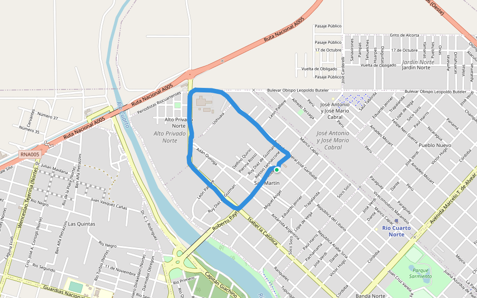 ADOLFO ALSINA walking route map in Río Cuarto