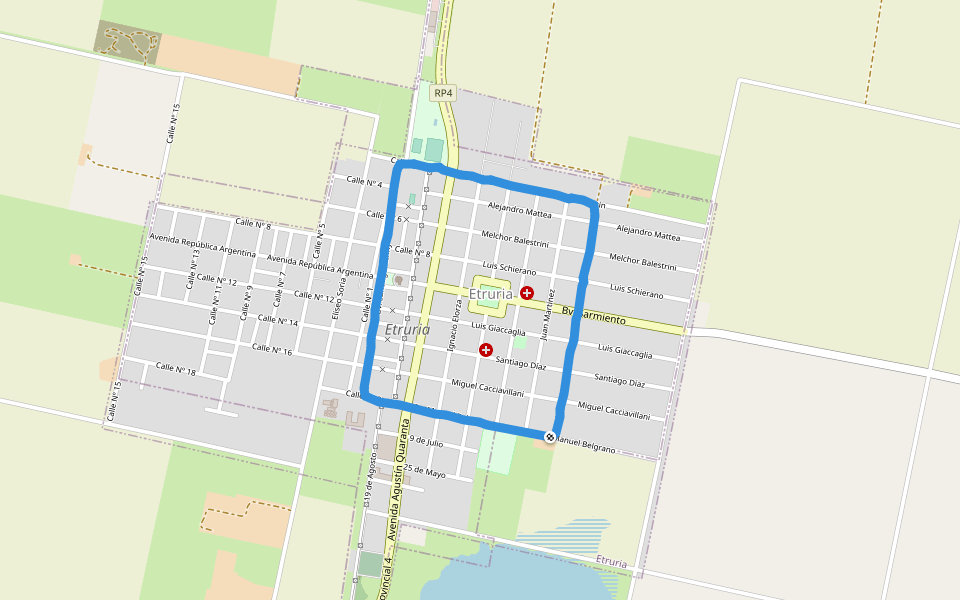 Biblioteca Popular D. M. Sarmiento walking route map in Etruria