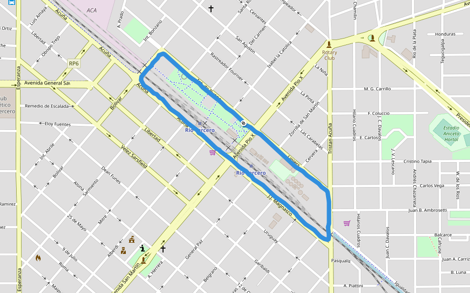 Paseo del Riel walking route map in Río Tercero