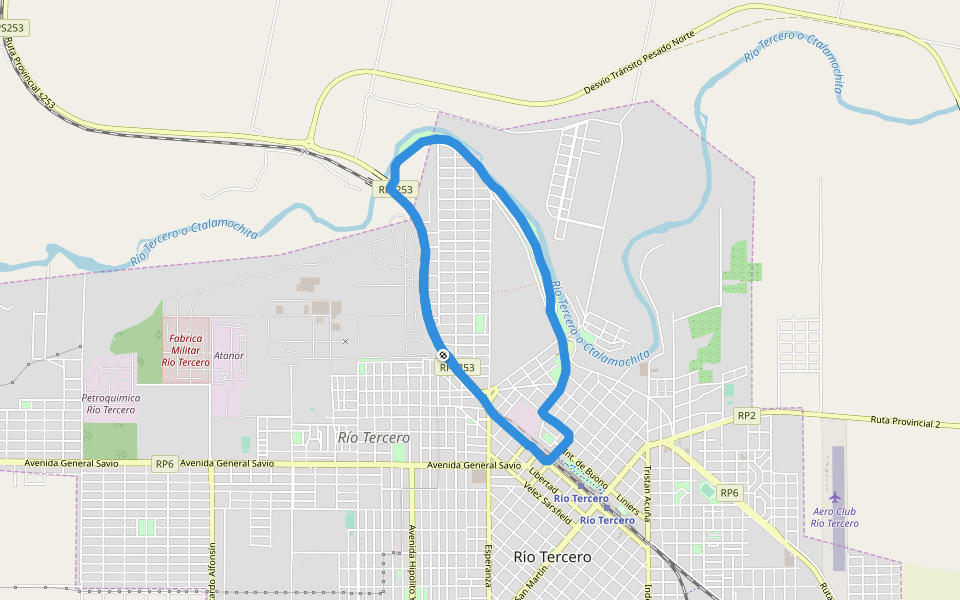 espacio verde peatonal walking route map in Río Tercero