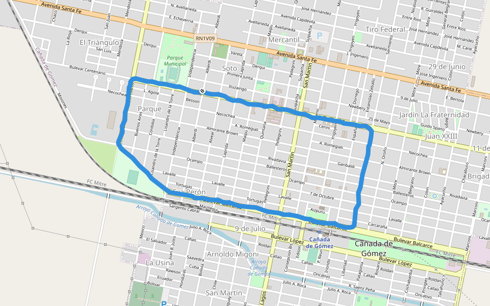 Newell's Old Boys walking route map in Cañada de Gomez